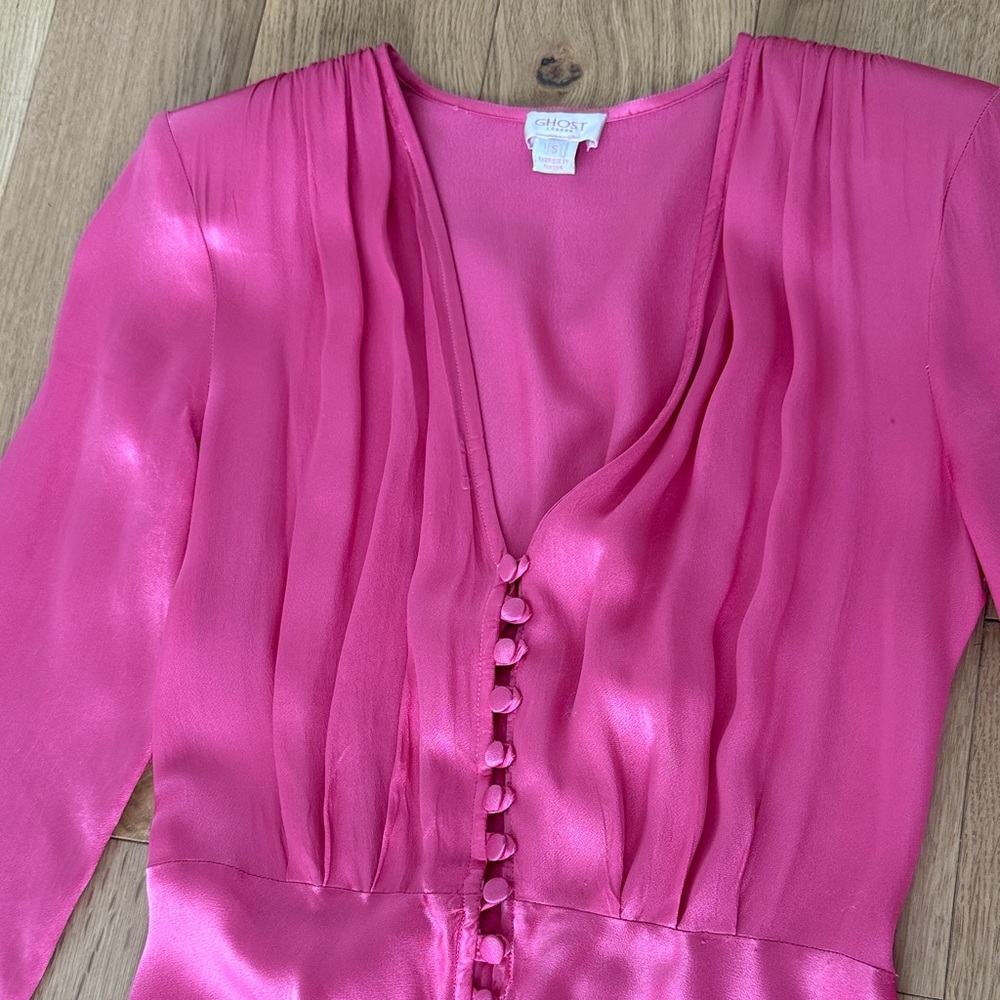 Ghost London Pink Satin Midi Dress - Picture 4 of 9